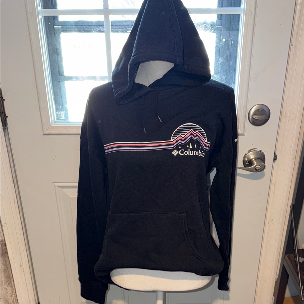 Columbia Black Hoodie with Pink & White Mountain Stripe